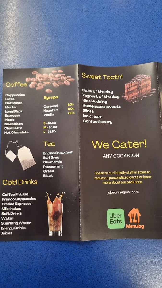 Menu, Jojo’s Corner Cafe & Lunches