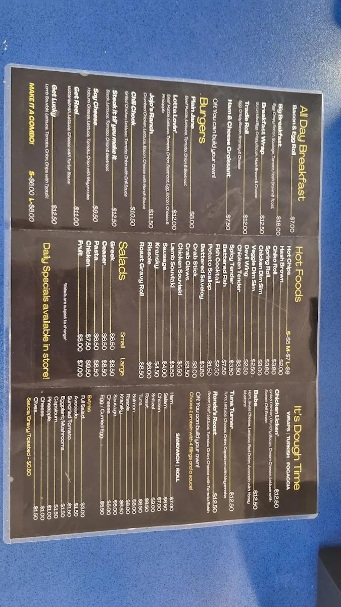 Menu, Jojo’s Corner Cafe & Lunches