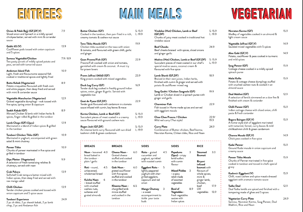 Menu, Charminar Klemzig