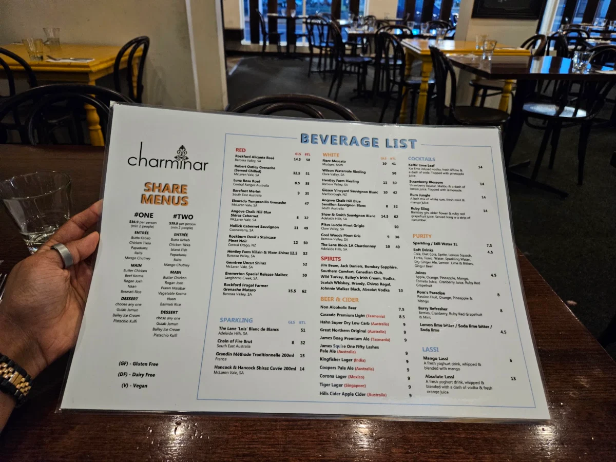 Menu, Charminar Klemzig