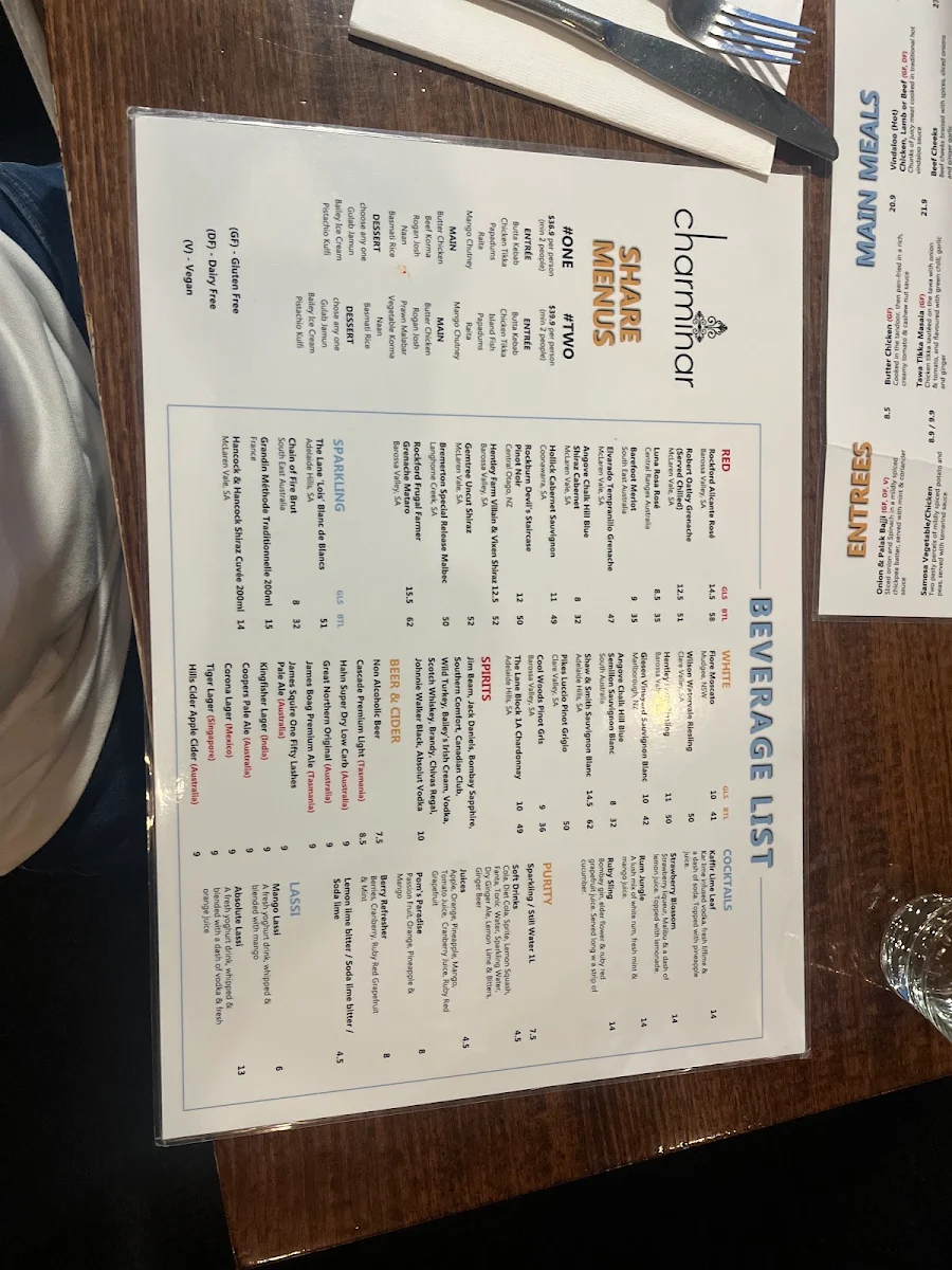 Menu, Charminar Klemzig