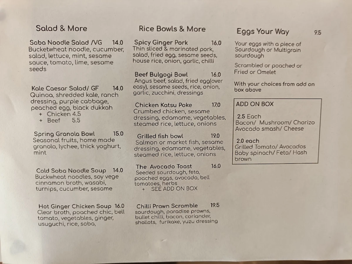 Menu, Cafe Bacino on Burke