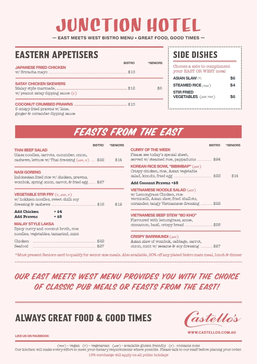 Menu, Junction Hotel