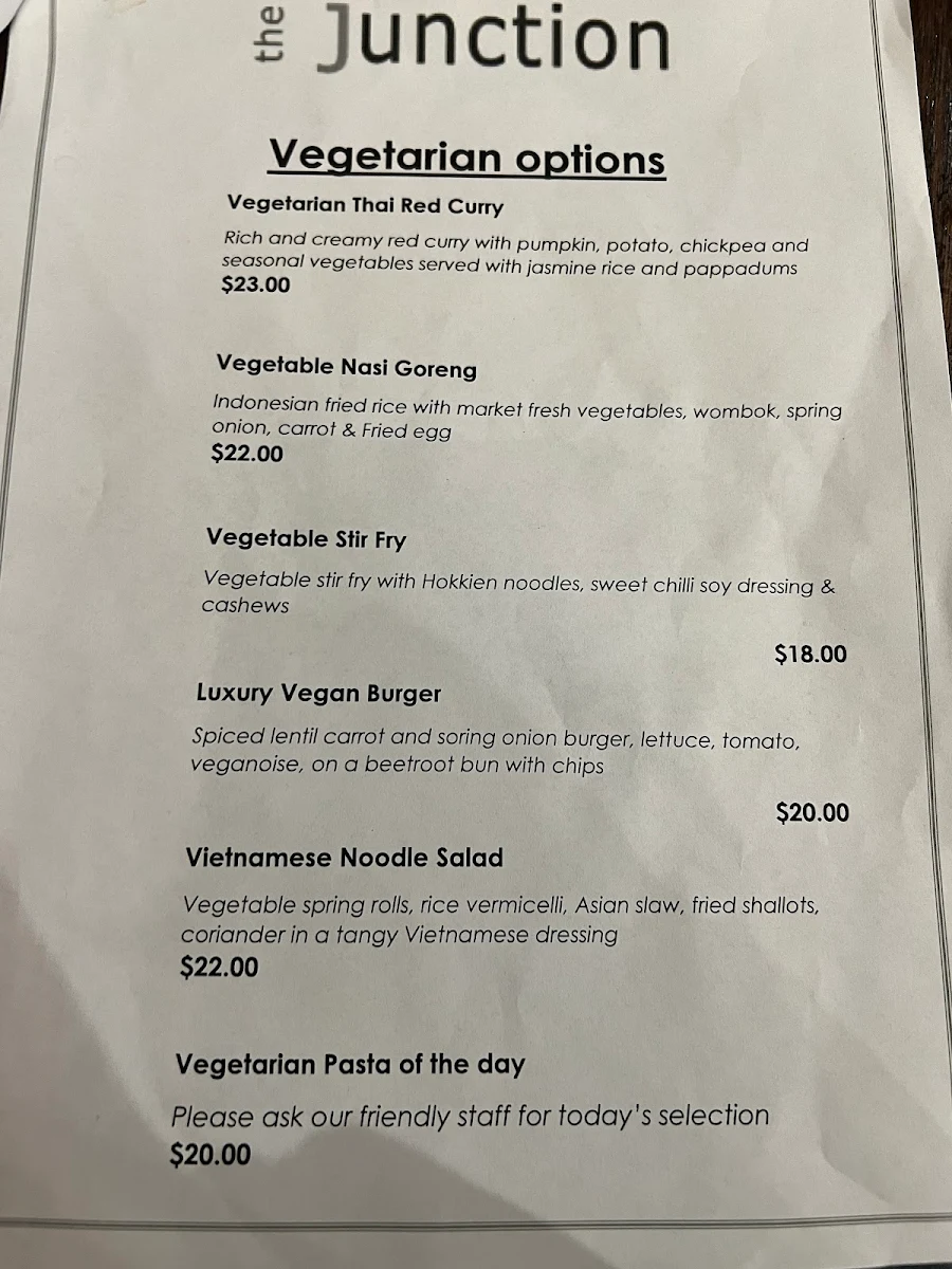 Menu, Junction Hotel