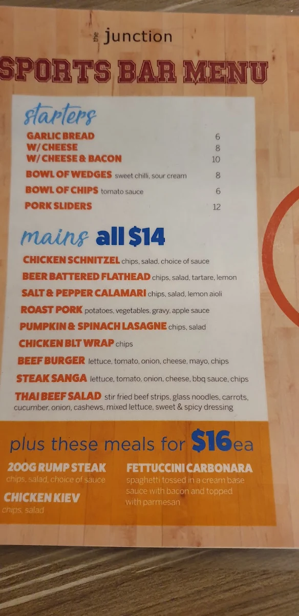 Menu, Junction Hotel