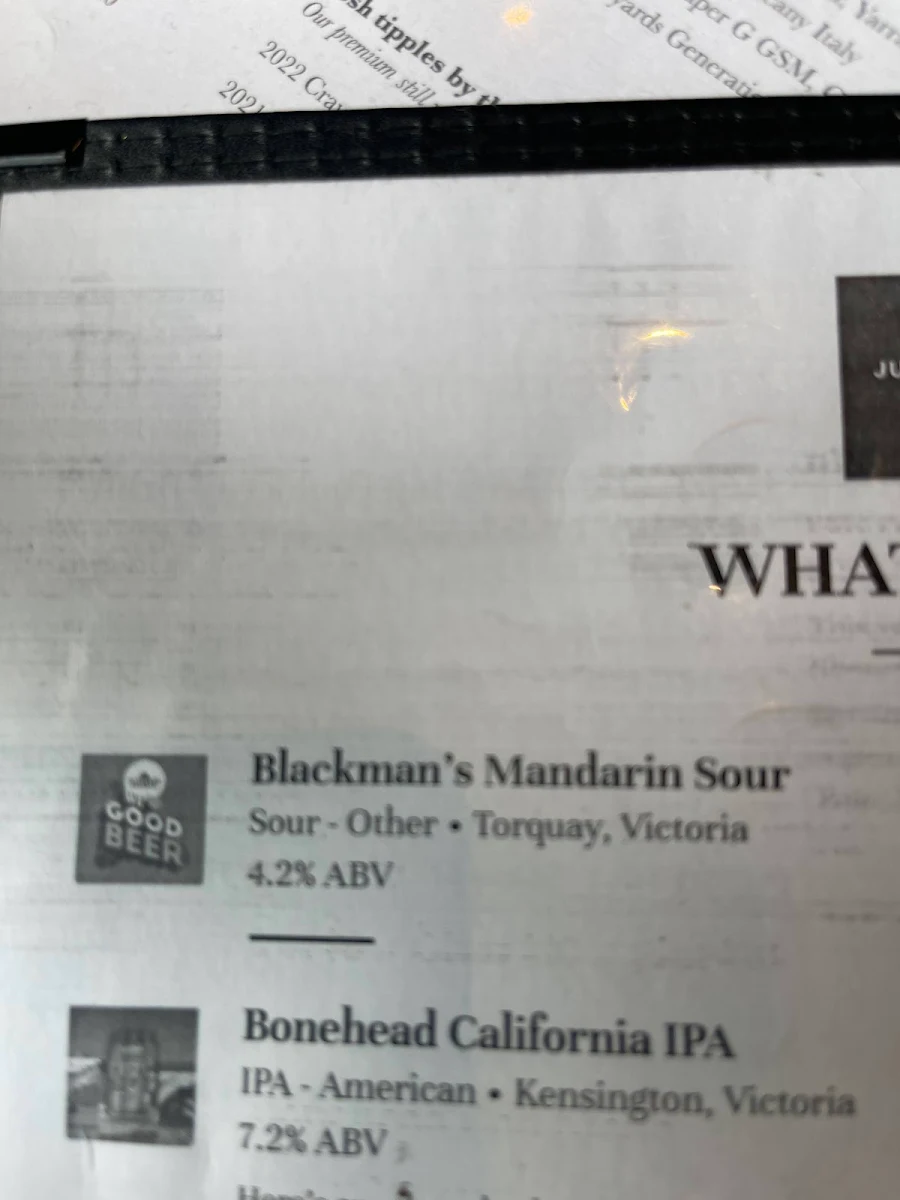 Menu, Junction Hotel