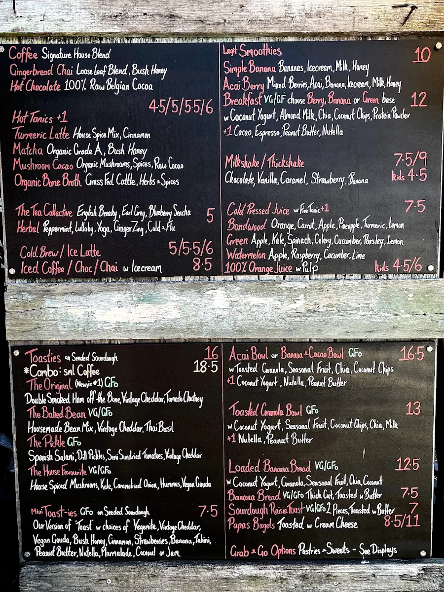 Menu, The Bondwood Cafe