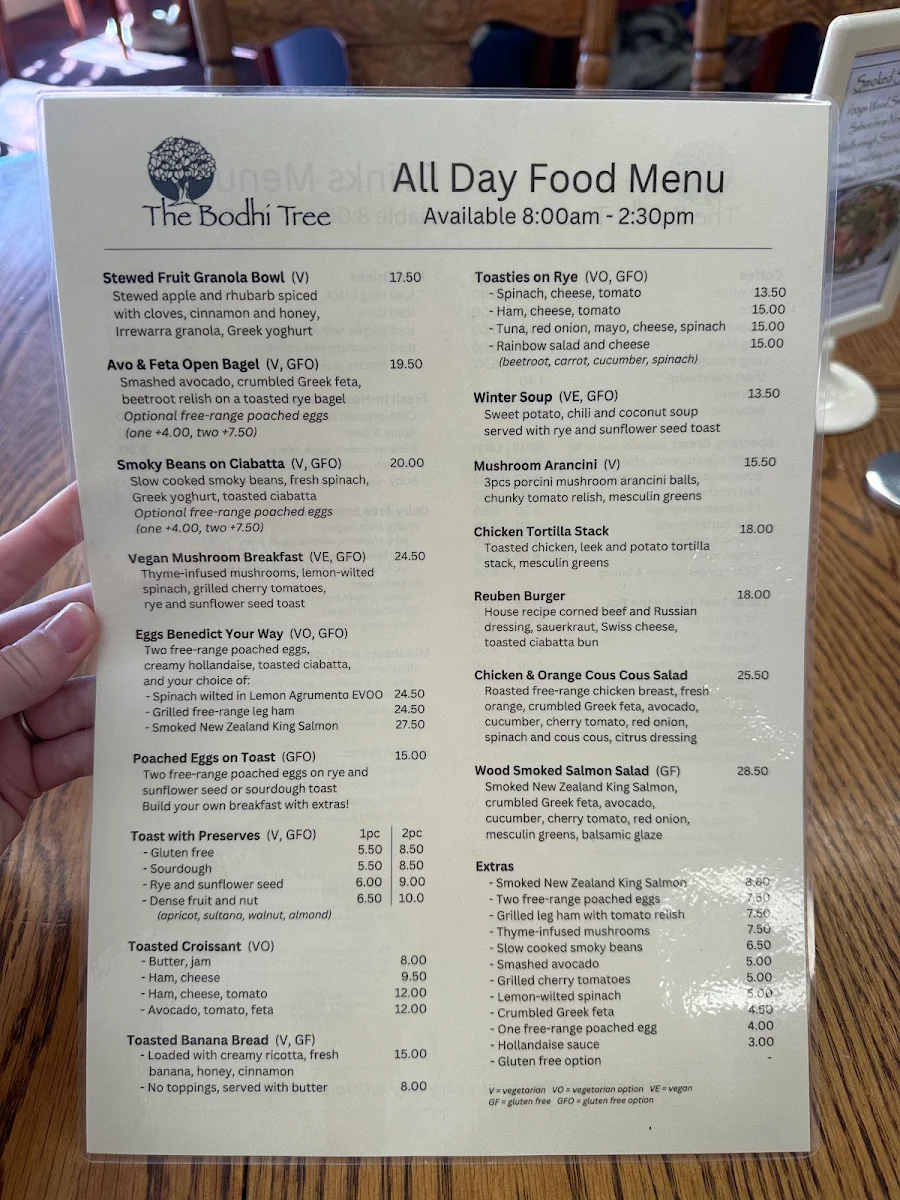Menu, The Bodhi Tree