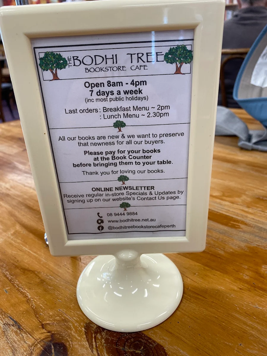Menu, The Bodhi Tree