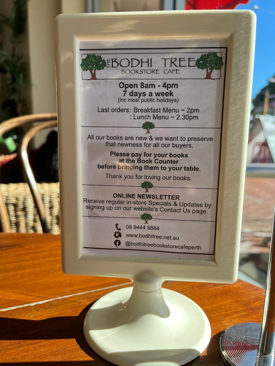 Menu, The Bodhi Tree