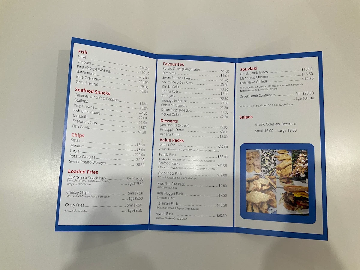 Menu, Brandon Park Fish & Chips