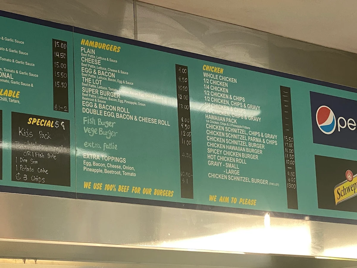 Menu, The Corals Fish & Chips
