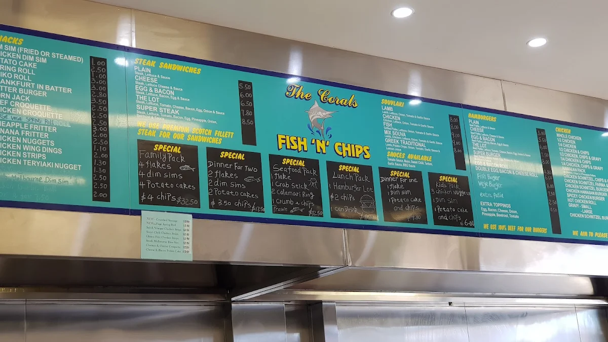 Menu, The Corals Fish & Chips