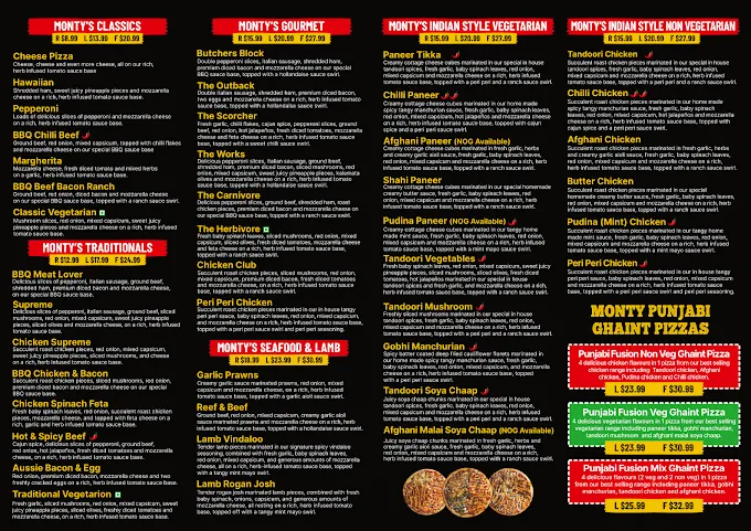 Menu, Monty's Pizza Pendle Hill