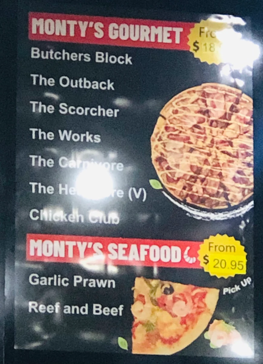 Menu, Monty's Pizza Pendle Hill