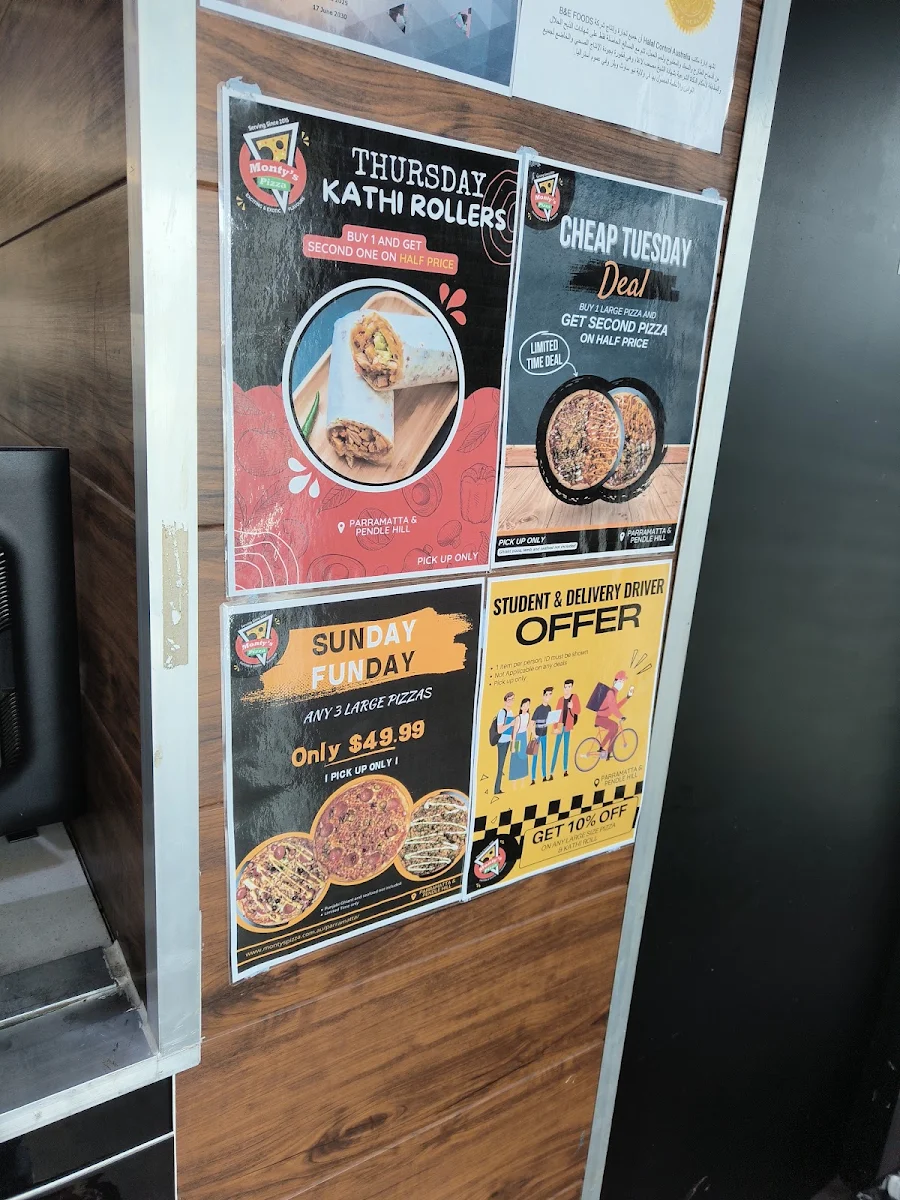 Menu, Monty's Pizza Pendle Hill