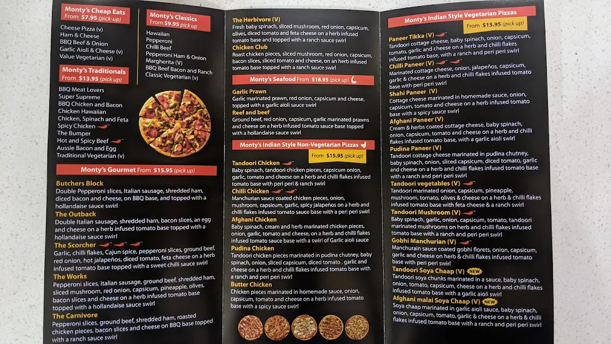 Menu, Monty's Pizza Pendle Hill