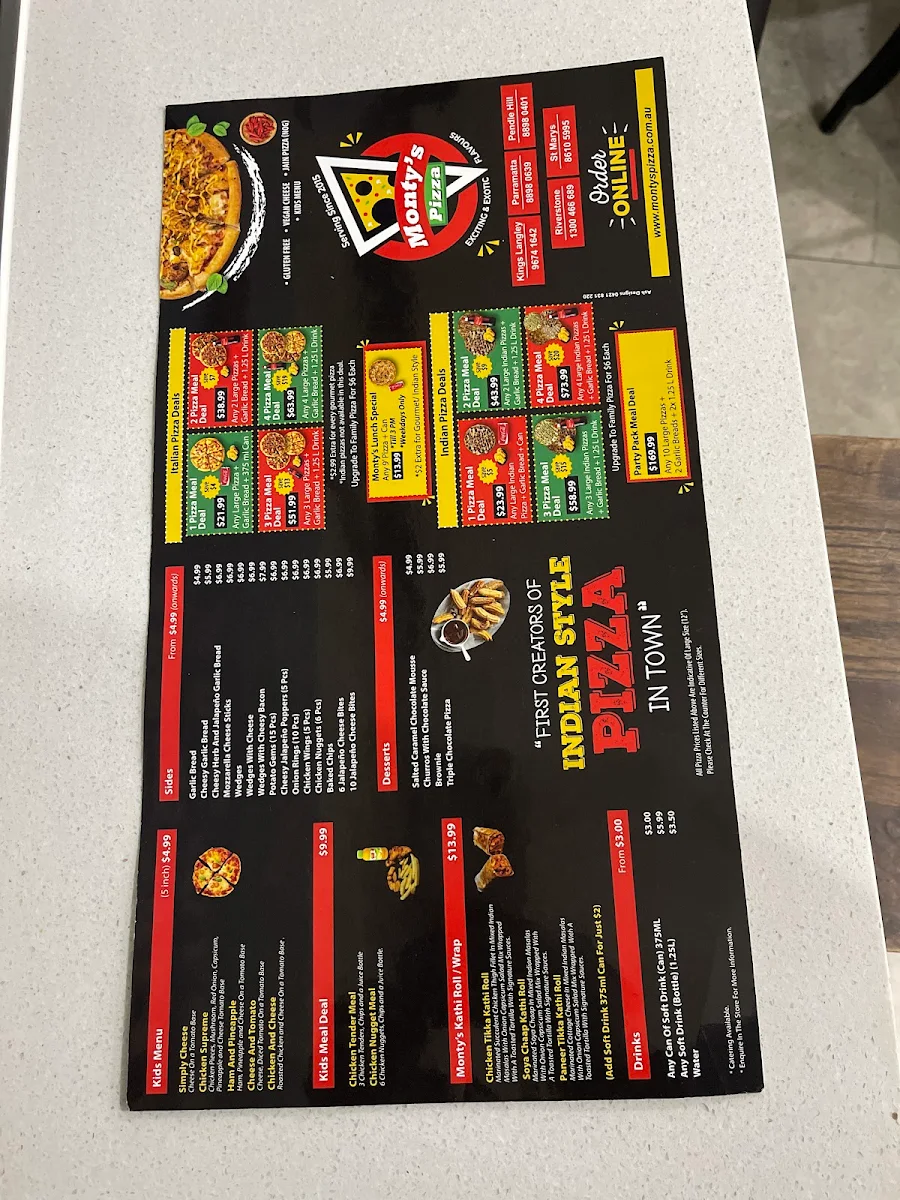 Menu, Monty's Pizza Pendle Hill
