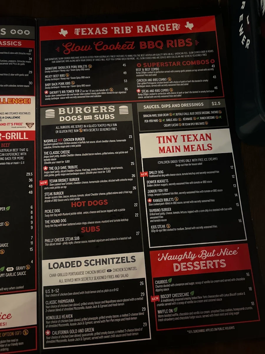 Menu, Lone Star Rib House Toowoomba