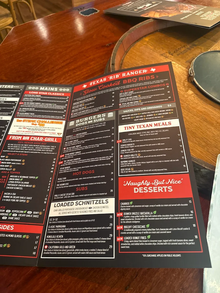 Menu, Lone Star Rib House Toowoomba