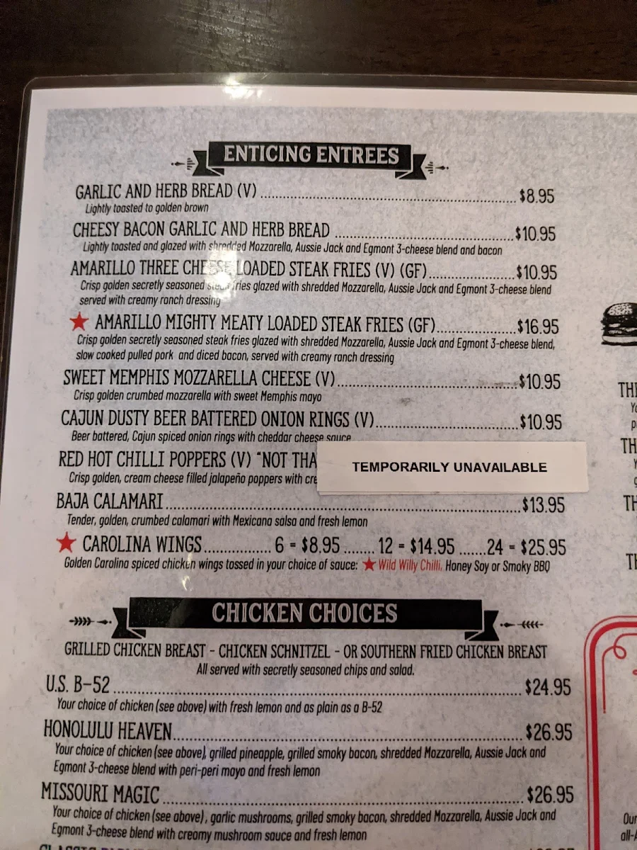 Menu, Lone Star Rib House Toowoomba