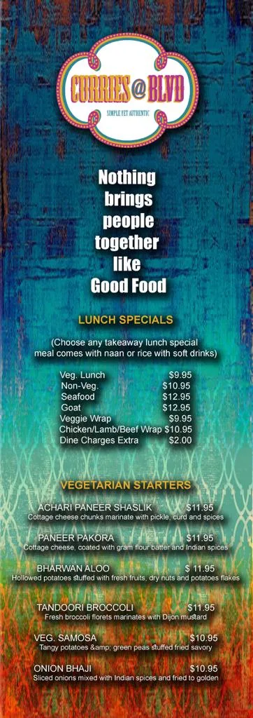 Menu, Curries @ BLVD