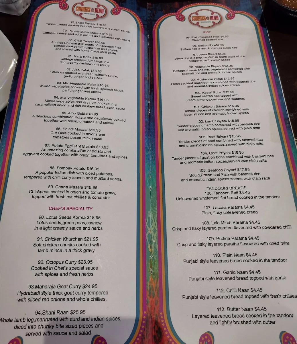 Menu, Curries @ BLVD