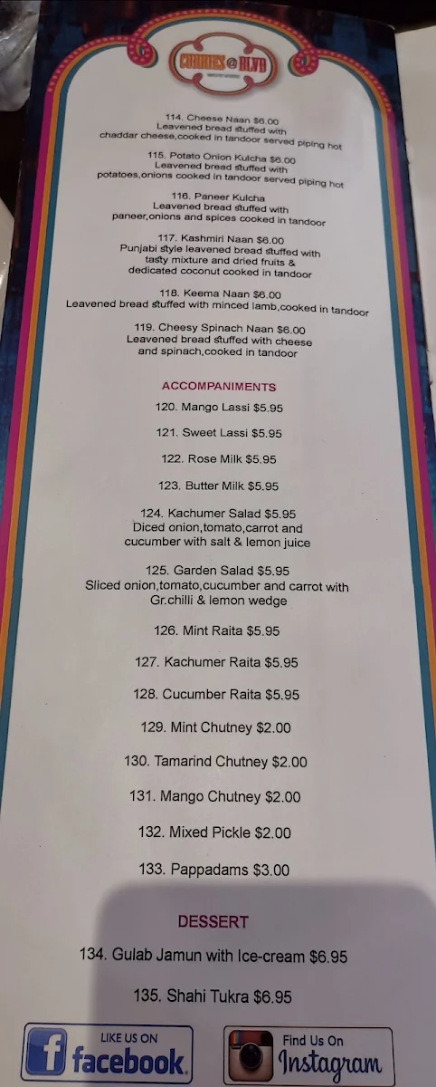 Menu, Curries @ BLVD