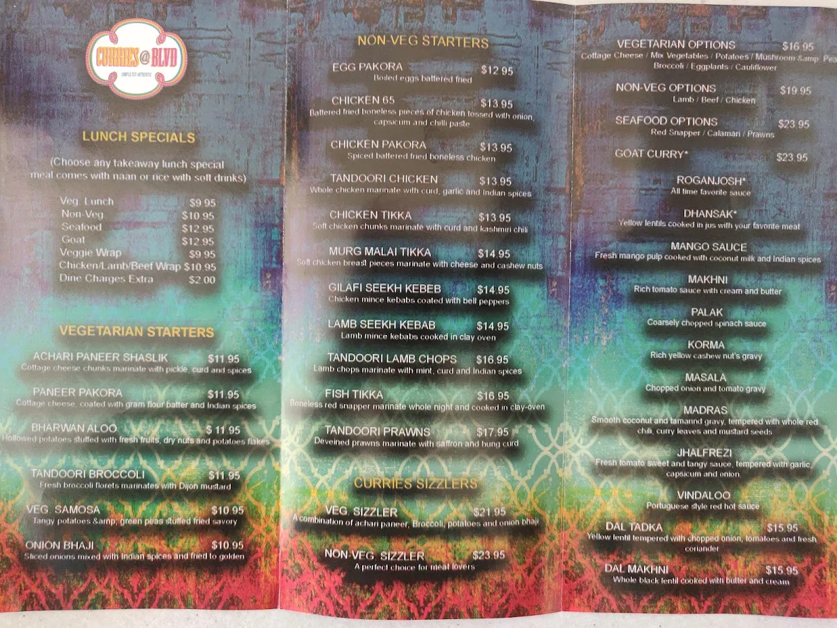 Menu, Curries @ BLVD