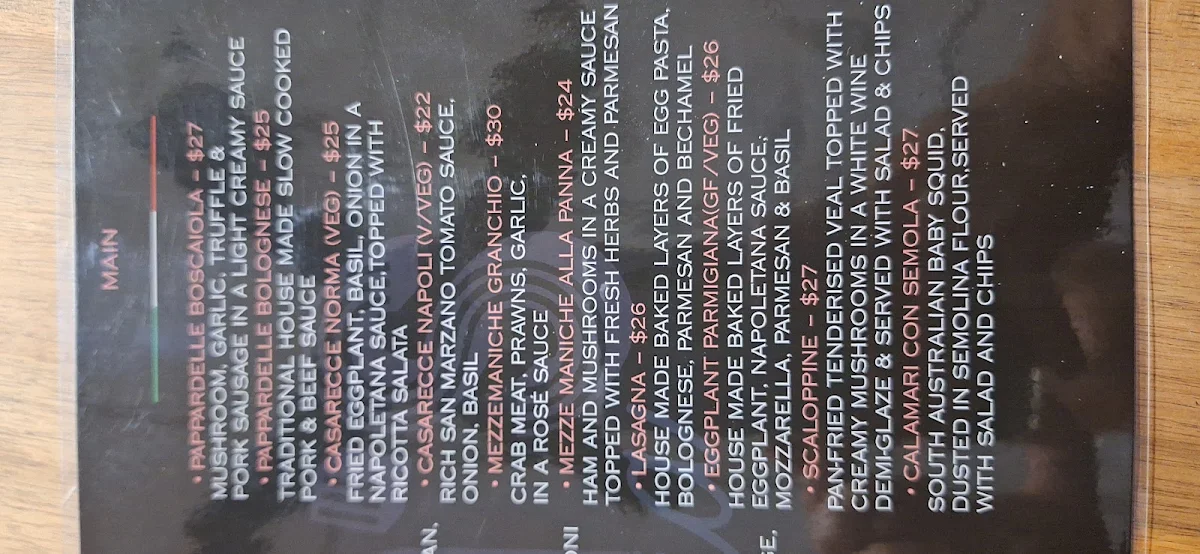Menu, Pizzalola