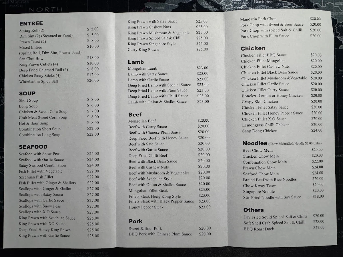 Menu, Jimmy's Palace