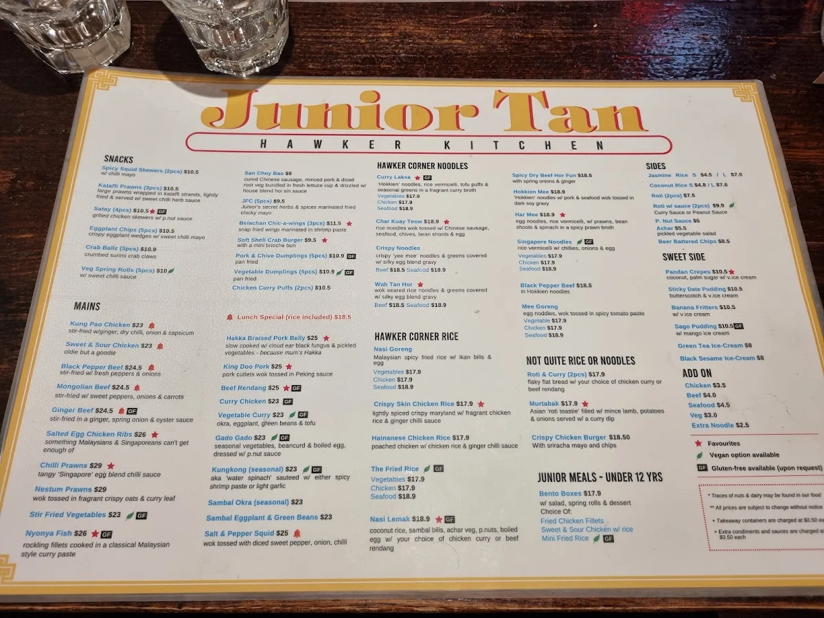 Menu, Junior Tan Hawker Kitchen