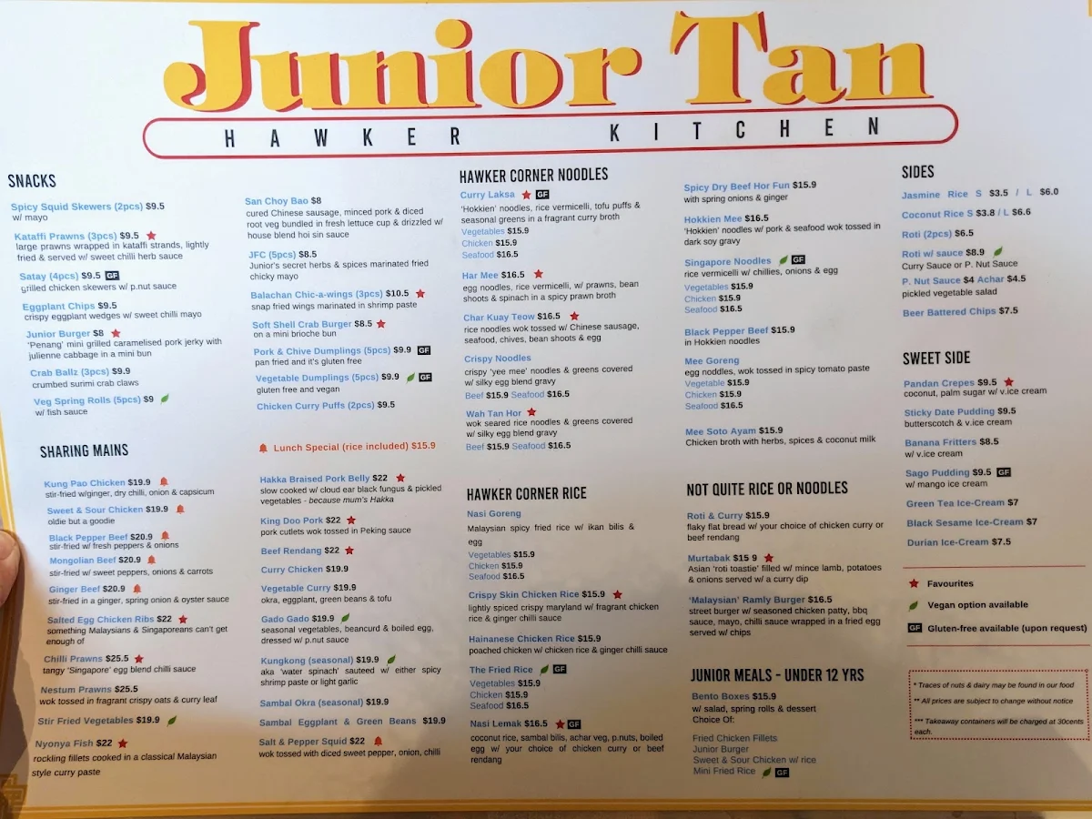 Menu, Junior Tan Hawker Kitchen
