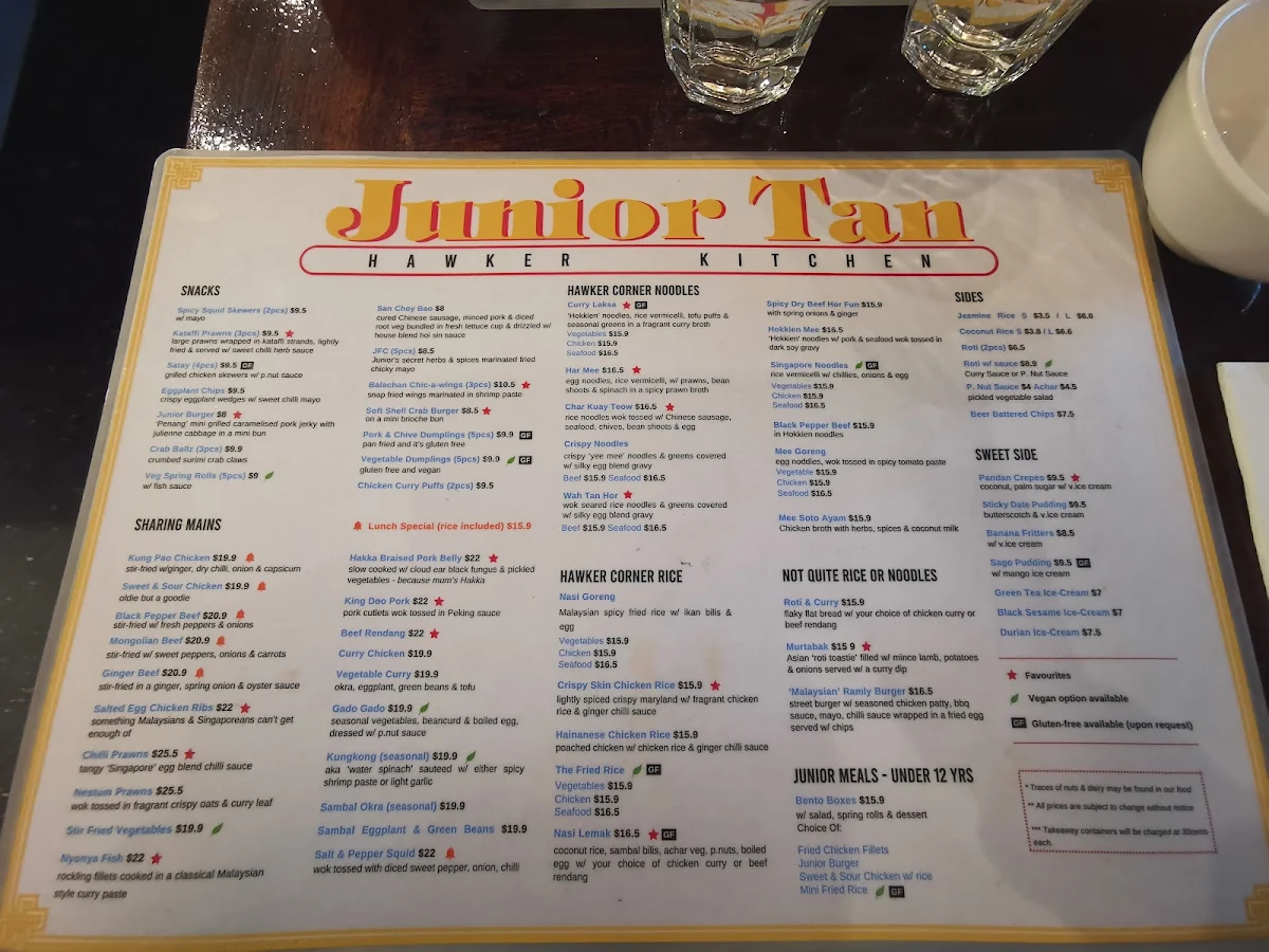 Menu, Junior Tan Hawker Kitchen