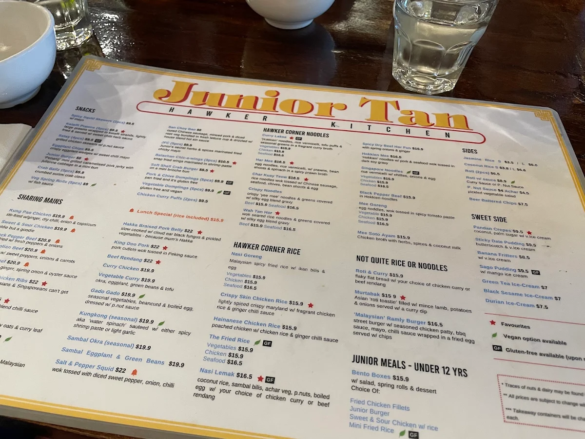 Menu, Junior Tan Hawker Kitchen