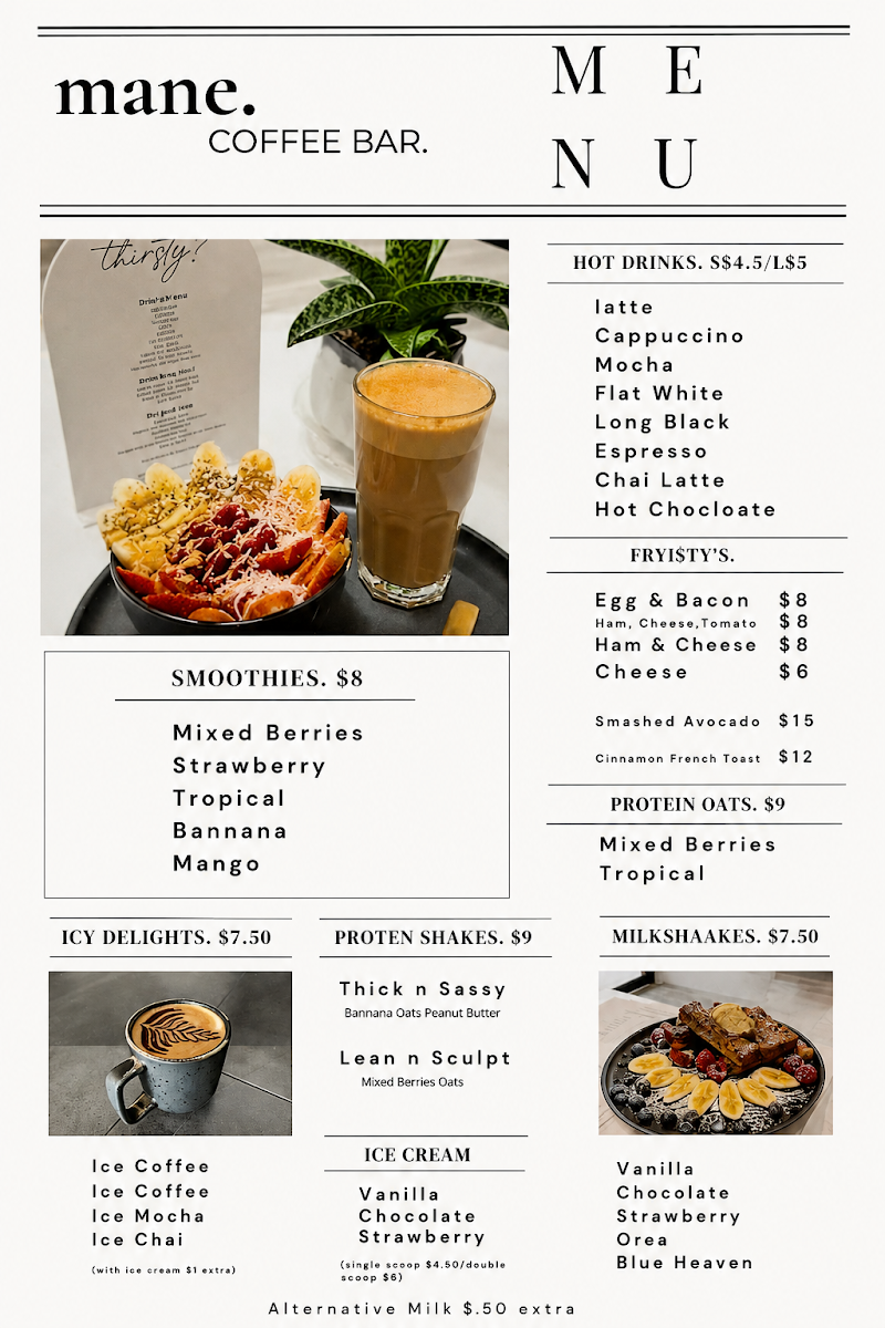 Menu, mane.coffee cafe