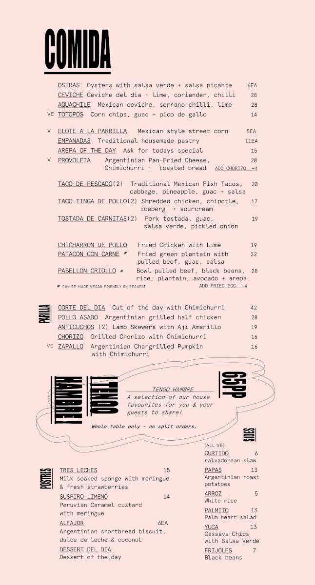 Menu, Pancho