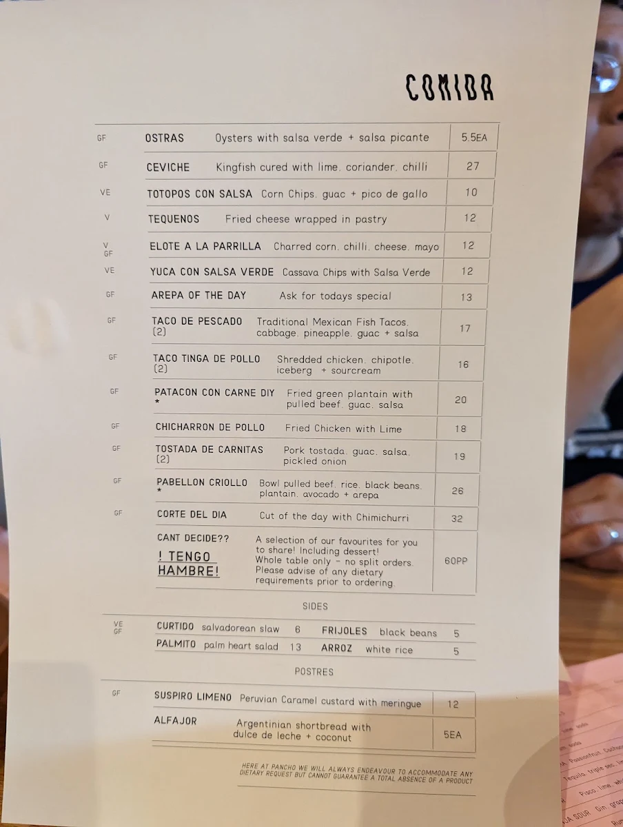 Menu, Pancho