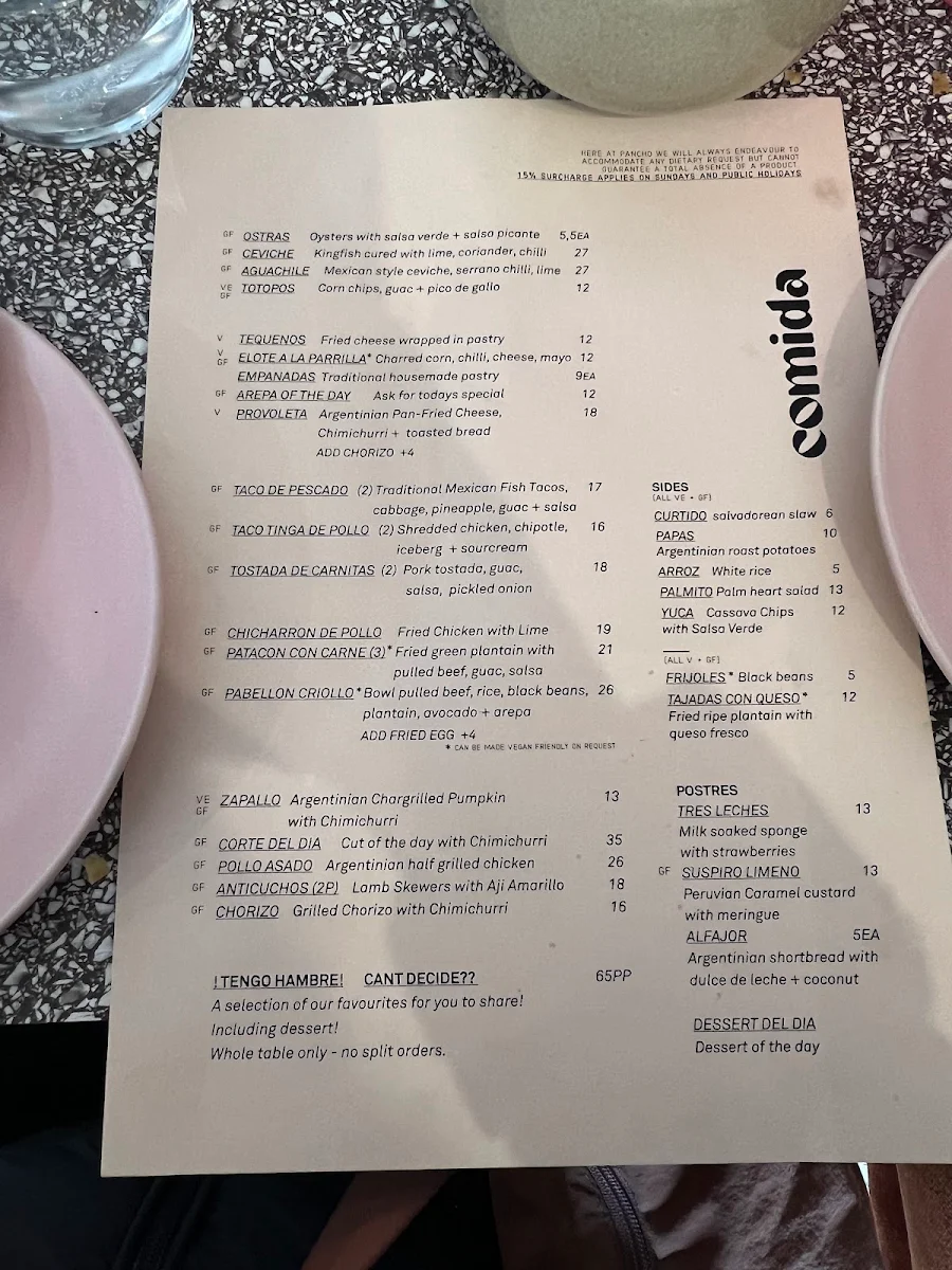 Menu, Pancho
