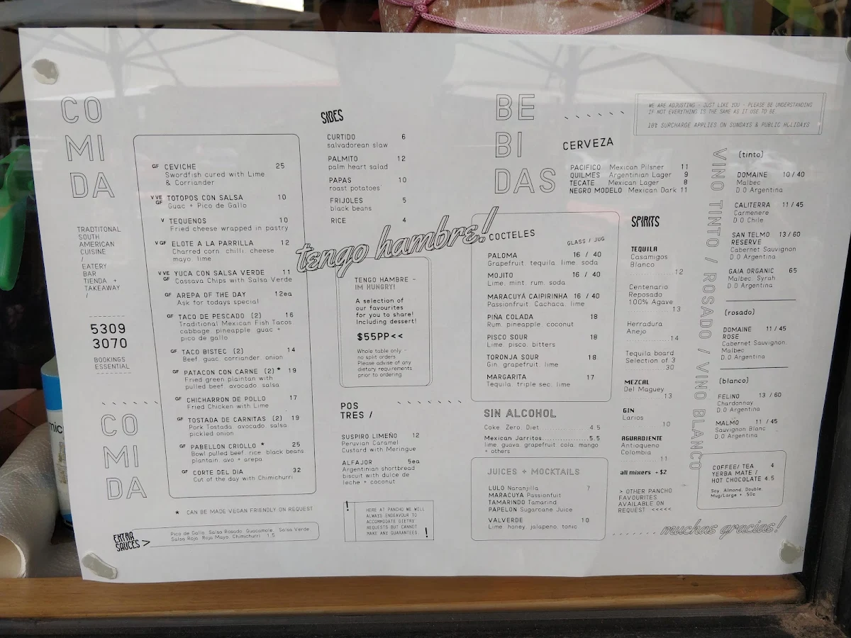 Menu, Pancho