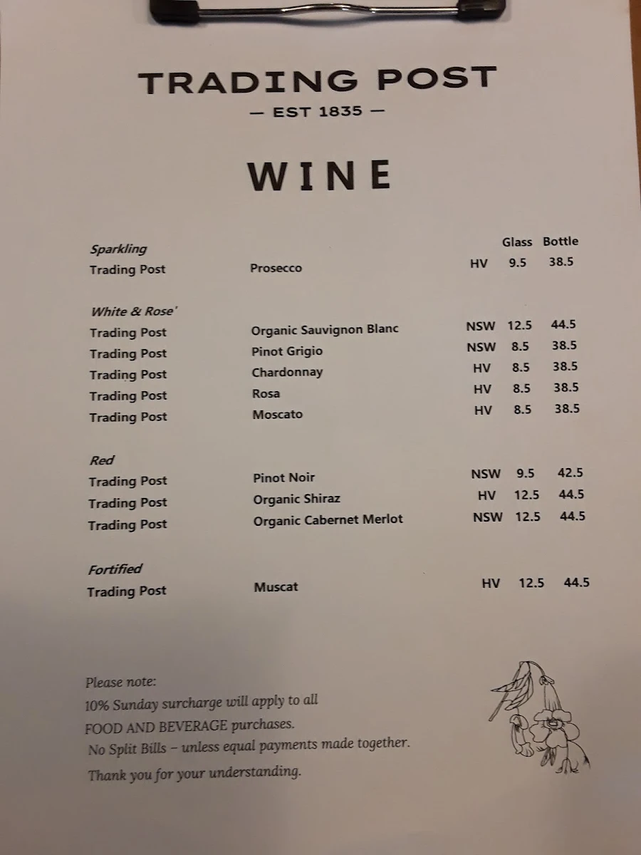 Menu, Trading Post Laguna