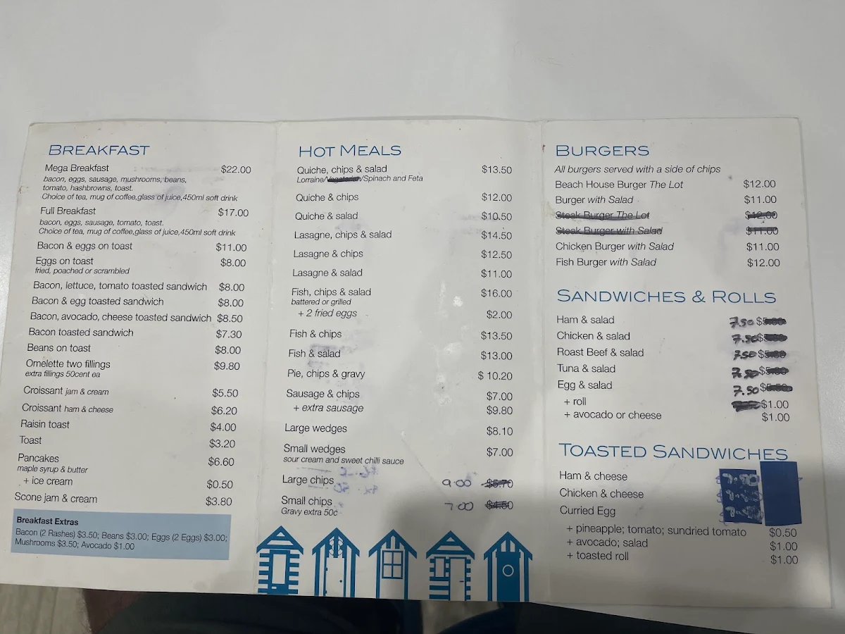 Menu, The Beach House Café