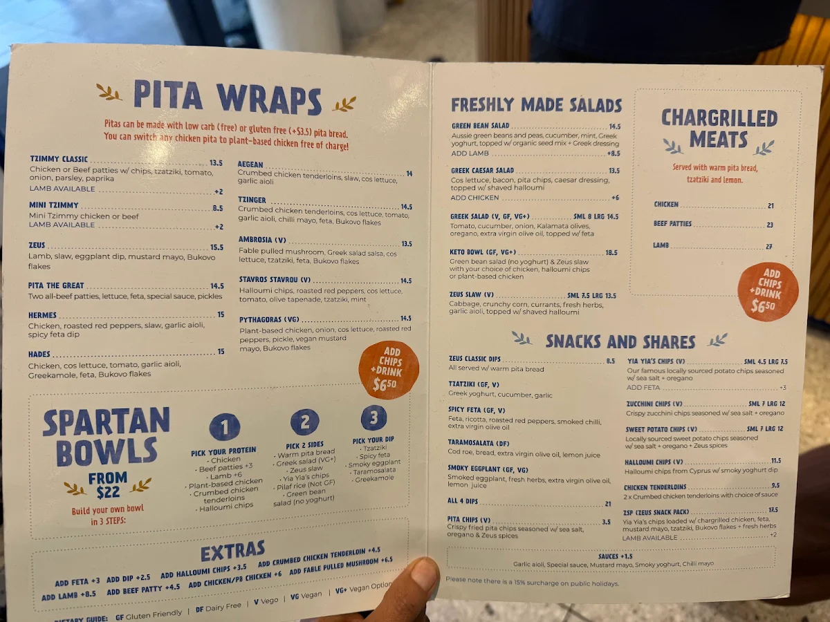 Menu, Zeus Street Greek South Yarra