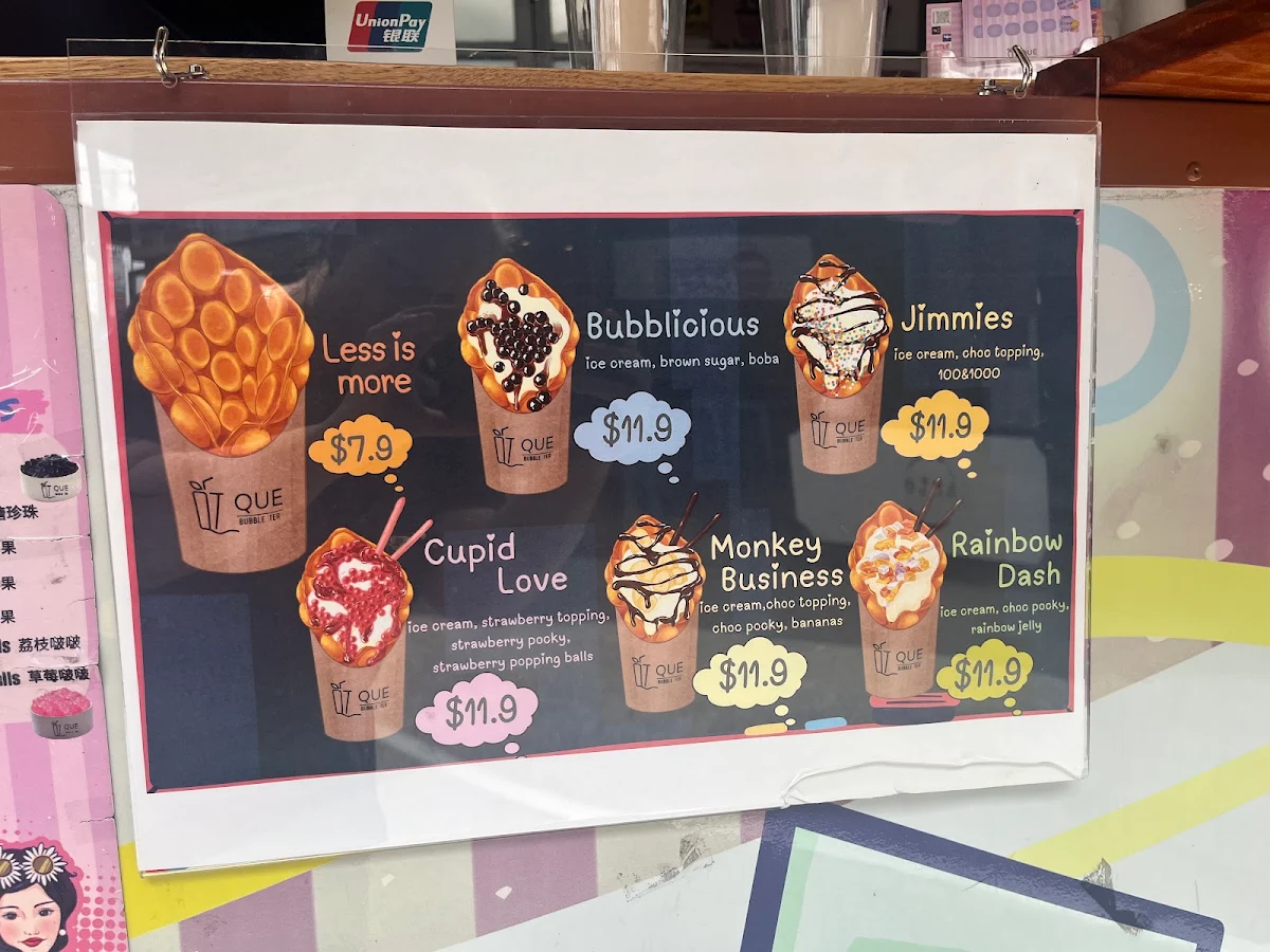 Menu, Que Tea Bubble Tea