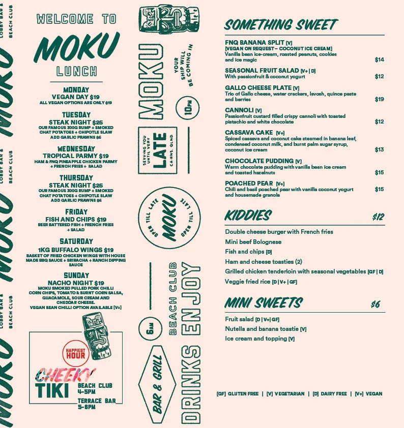 Menu, Moku Bar + Grill