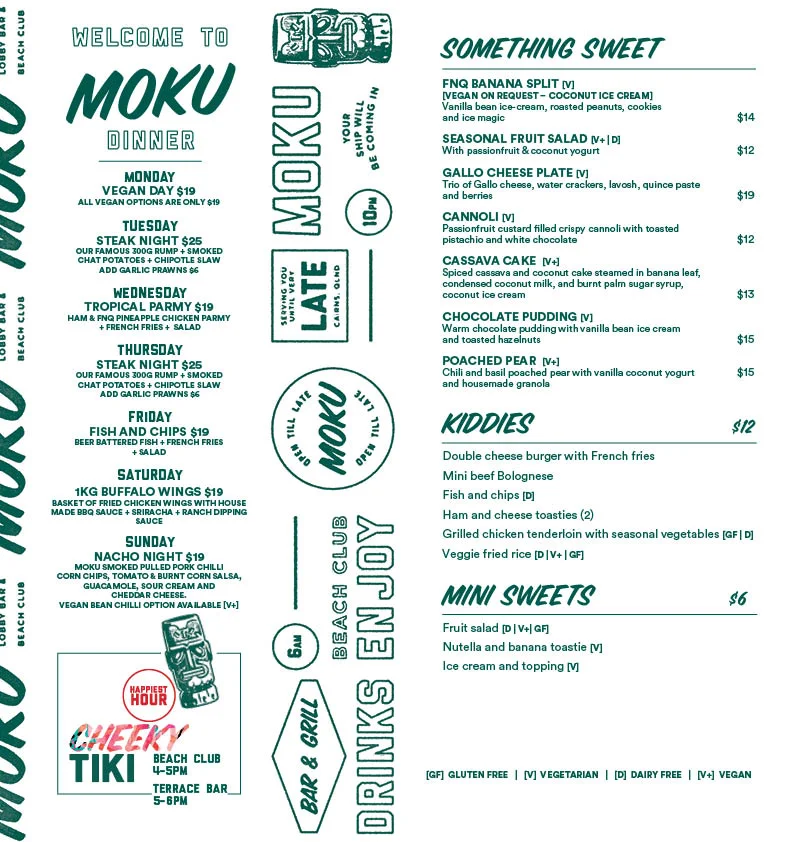 Menu, Moku Bar + Grill