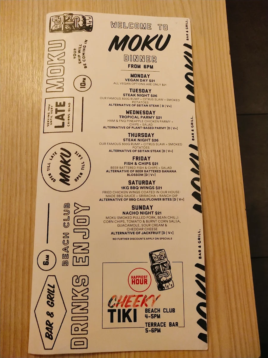 Menu, Moku Bar + Grill