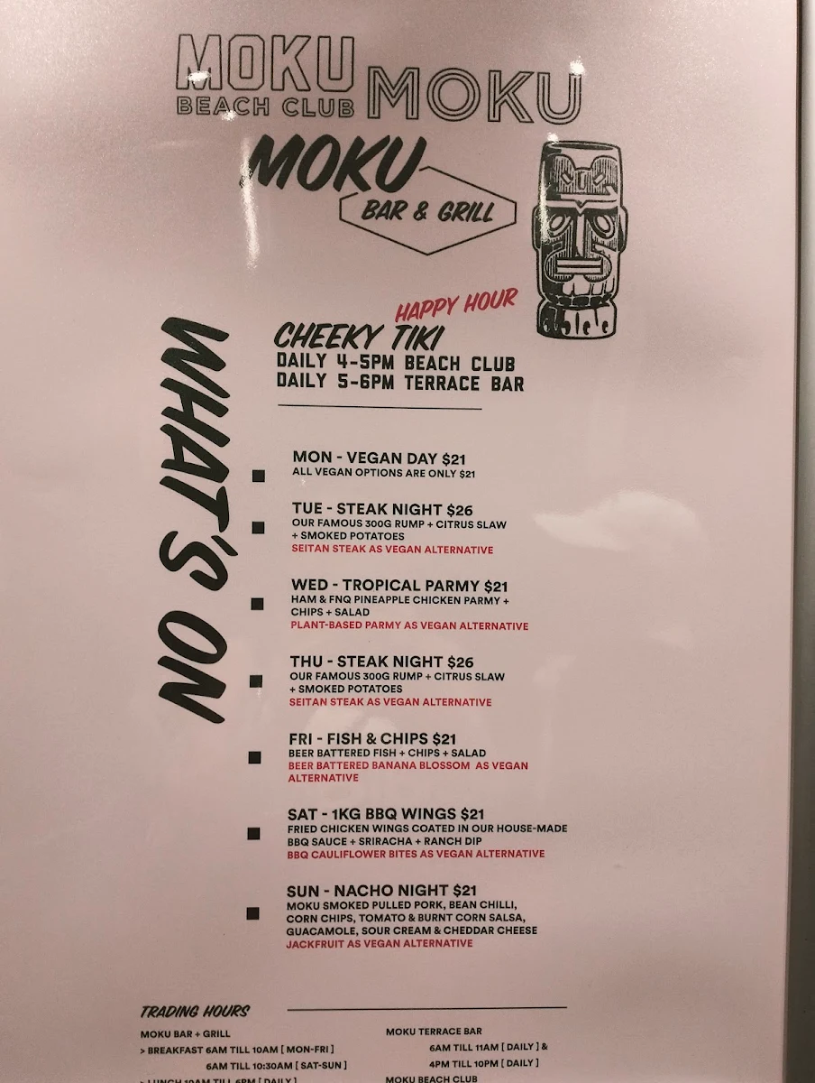 Menu, Moku Bar + Grill