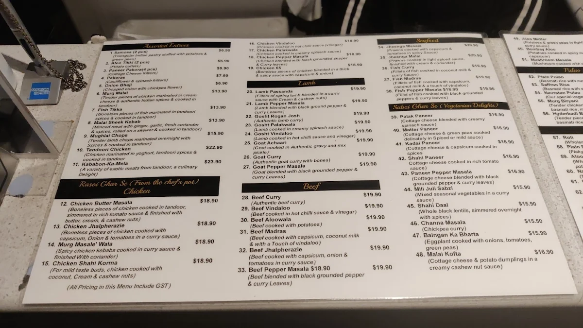Menu, Mehfil Indian Restaurant