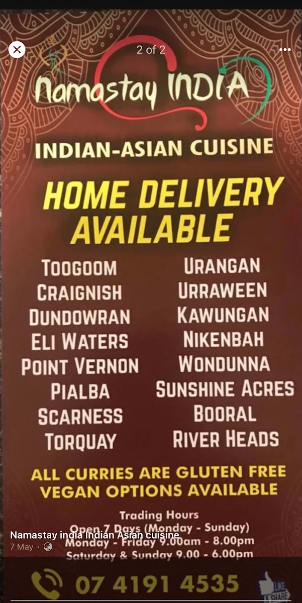 Menu, Namastay India